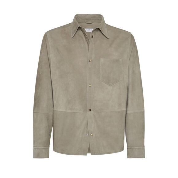 $7300 Brunello Cucinelli Grey/Beige/Khaki Suede Over Shirt Men Size XL - Picture 1 of 16